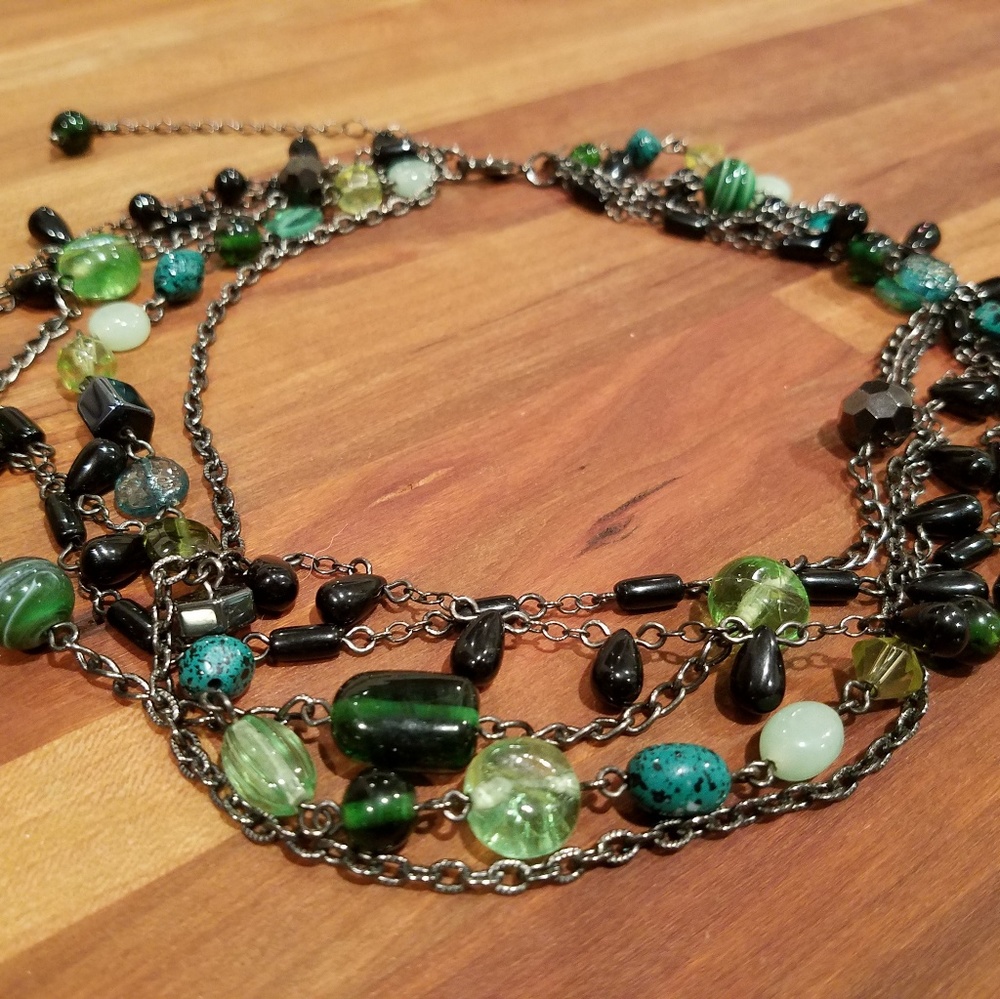 Lia Sophia Chunky Black and Green Necklace